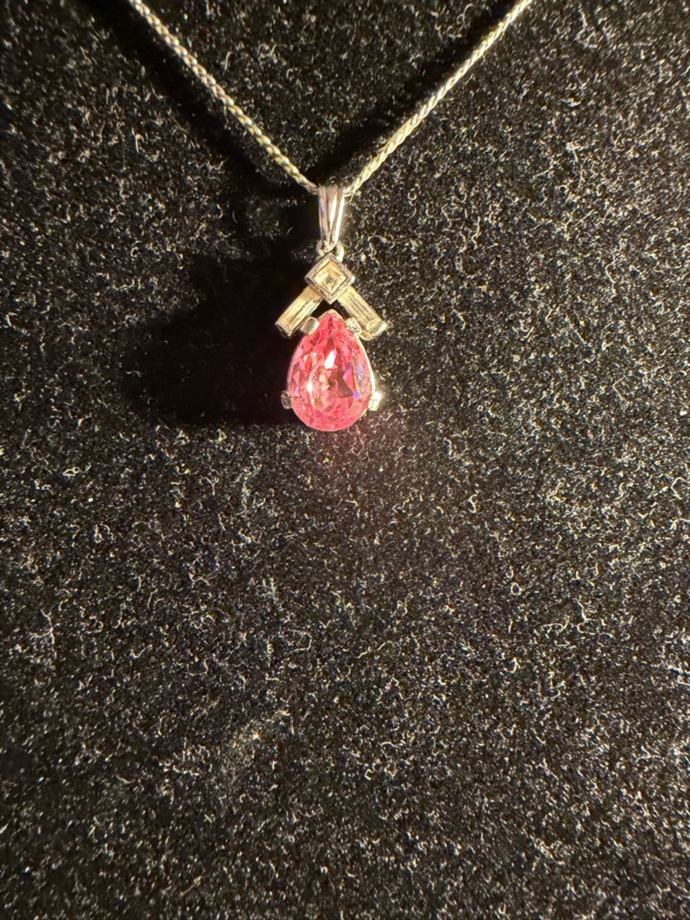 Pink Teardrop Pendant Necklace - silver tone